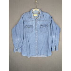 Bit & Bridle Denim Shirt Men's XL Blue Pearl Snap Buttons Long Sleeve